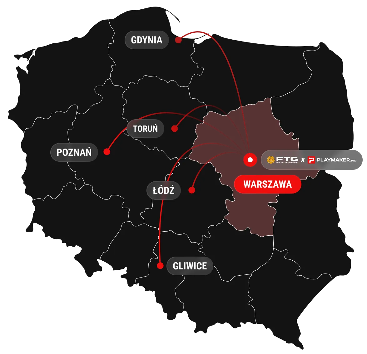 Mapa Polski z zasięgiem obserwacji skautów Strefy Skautingu